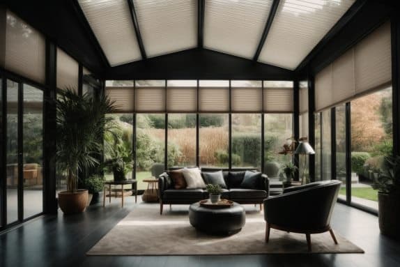 Wohn-Profis Wintergarten mit Rollos und Plissees zur Beschattung